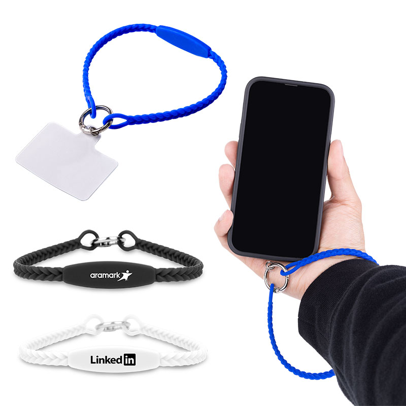 Wrist Band with Phone Tether Patch  - This silicone wrist band with phone tether patch is a practical accessory designed for convenience and security. The band is made from soft, flexible silicone, ensuring comfort and durability for everyday wear. It features a secure tether patch that attaches to your phone, keeping it handy and reducing the risk of drops. Ideal for active individuals, this wristband is perfect for keeping your phone accessible while on the move.