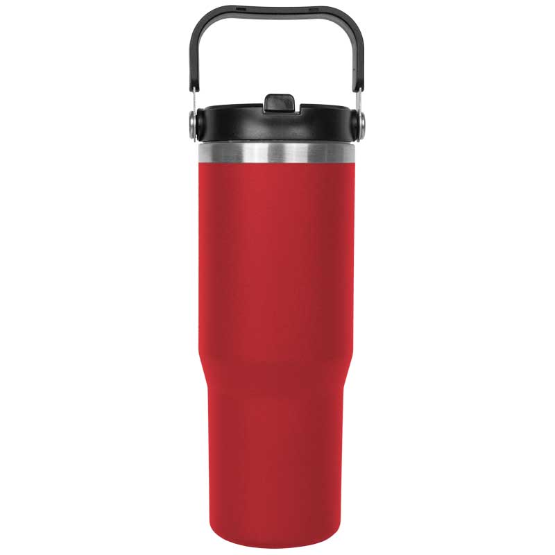 30oz. Stainless Steel Insulated Mug with Handle and Built-In Straw - Red