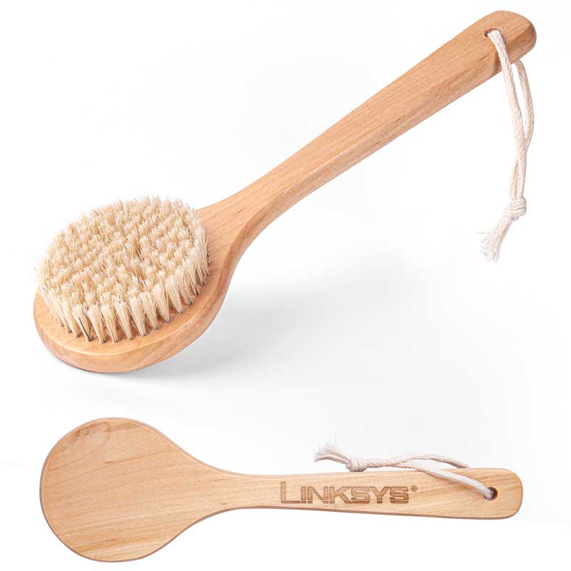 Exfoliating Shower Brush - Brush - A great spa item, this sleek bamboo brush features natural bristles to help exfoliate. Get the ultimate cleansing experience.
