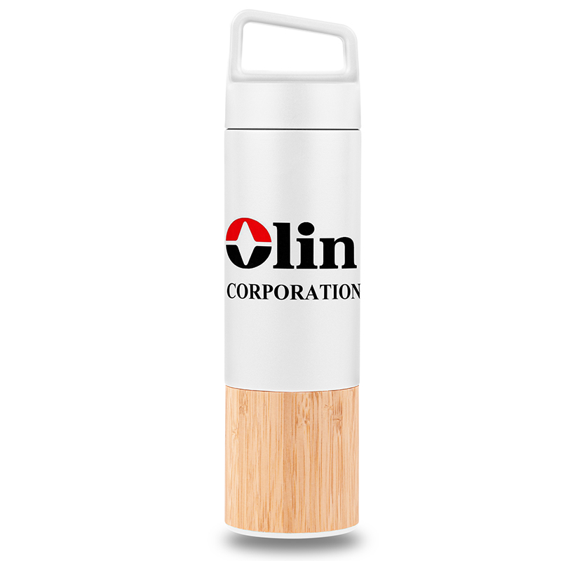 20oz. Bamboo-Wrapped Insulated Water Bottle with Handle & Powder-Coating