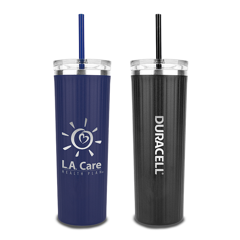 Bristol Textured Tumbler 18 oz. - Featuring an 18 oz. capacity with double-wall stainless steel vacuum insulation, the tumbler keeps drinks cold for up to 11 hours and hot for up to 7 hours. Designed with a soft matte, durable powder-coated finish. The tumbler includes a screw-on clear straw lid with a seal and a reusable straw. *Due to the intricate design, small print engraving may be challenging. Adjustments may be necessary for optimal clarity and legibility.